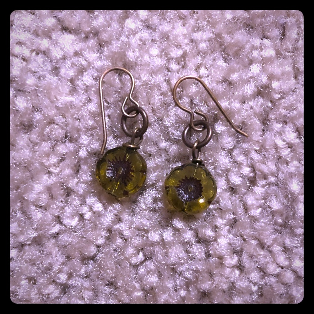 Boho Green Flower Earrings
